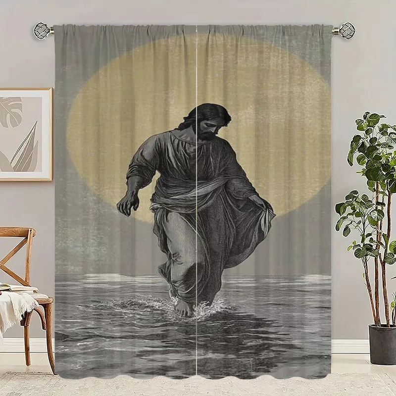 2Pcs- Brave People - Printed curtains -100% polyester material, suitable for bedroom curtains and living room decoration