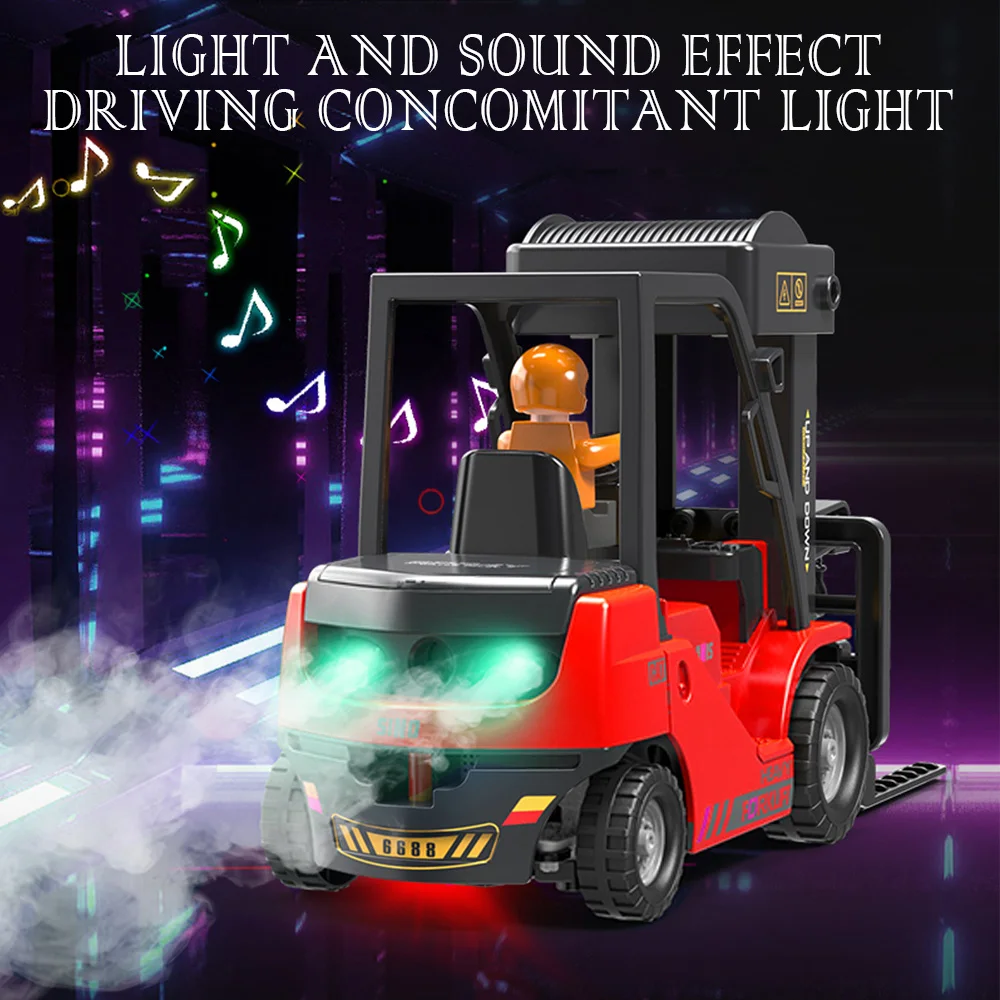 Carrello elevatore e gru in lega telecomandati da 2.4G, veicolo di ingegneria multifunzionale a 11 canali con luce, suono e Spray,