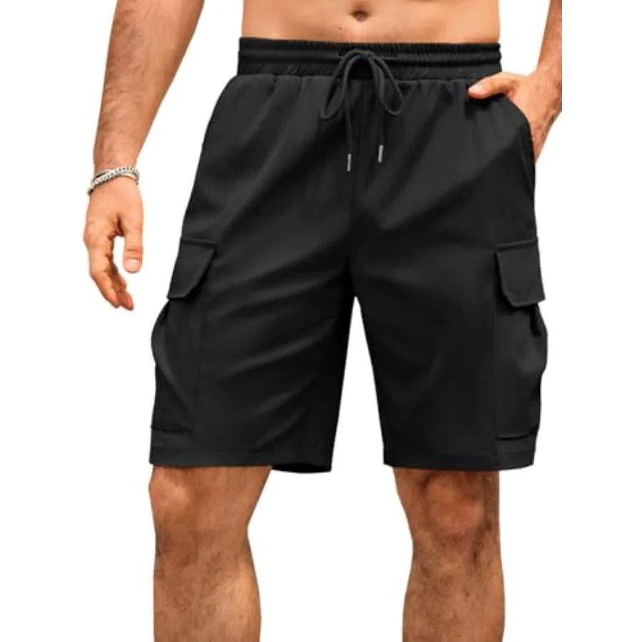 

Мужские шорты-карго Runcati с эластичной резинкой на талии и шнурком, легкие летние шорты для походов и повседневной носки с карманами, без подкладки
