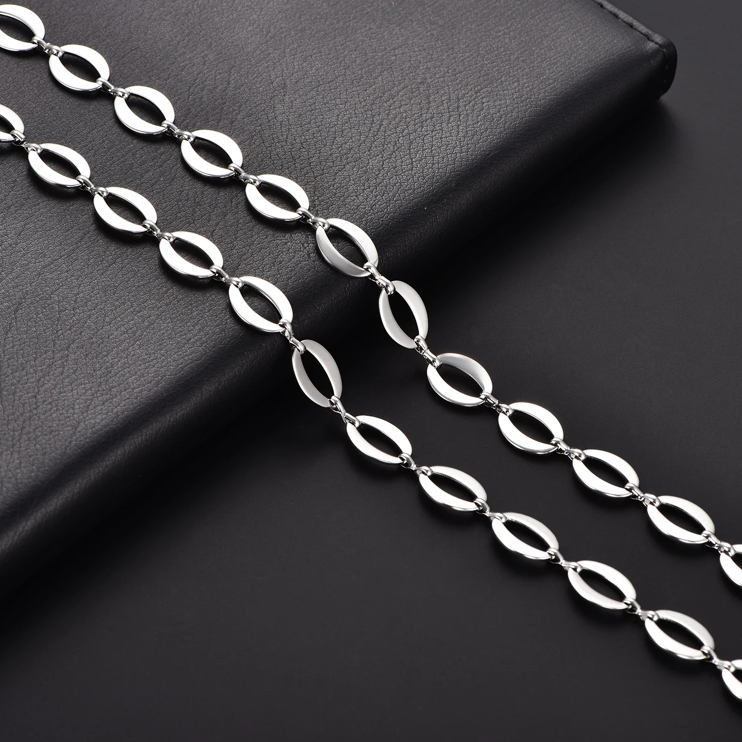 Ovale Form Runde Handkette Edelstahl Armband Fußkettchen Kubanische Gliederkette Damen Herren Metallschmuck Zubehör – Detail 6