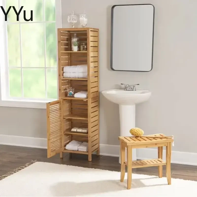 for Modern 6 Tier Bamboo Storage Rack Multi-functional Shelf Unit with Bottom Door Cabinet Home Organizer Furniture