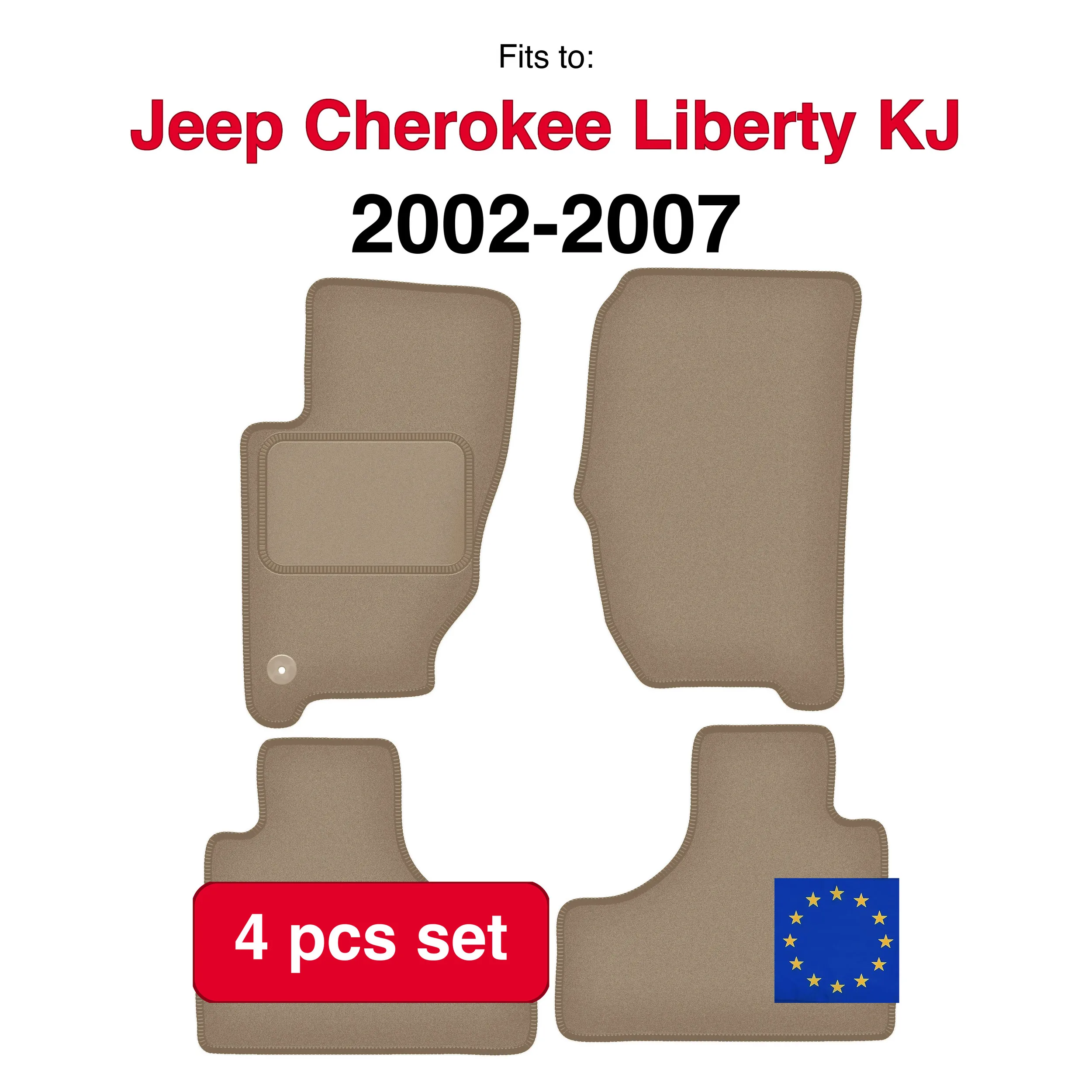 Velours automatten geschikt voor Jeep Cherokee Liberty KJ off-road (2002-2007) -beige (4 stuks) in de auto passende automattenset