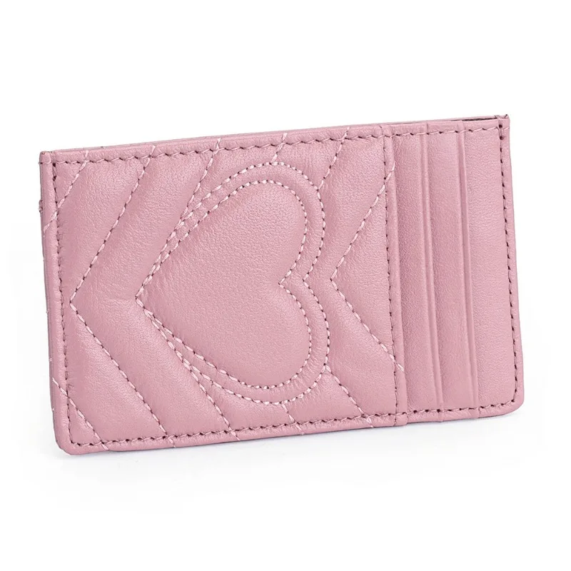 Women's Luxury Quilted Sheepskin Embroidered Card Holder, Genuine Leather Slim Minimalist Card Case Wallet with Multi-Card Slots