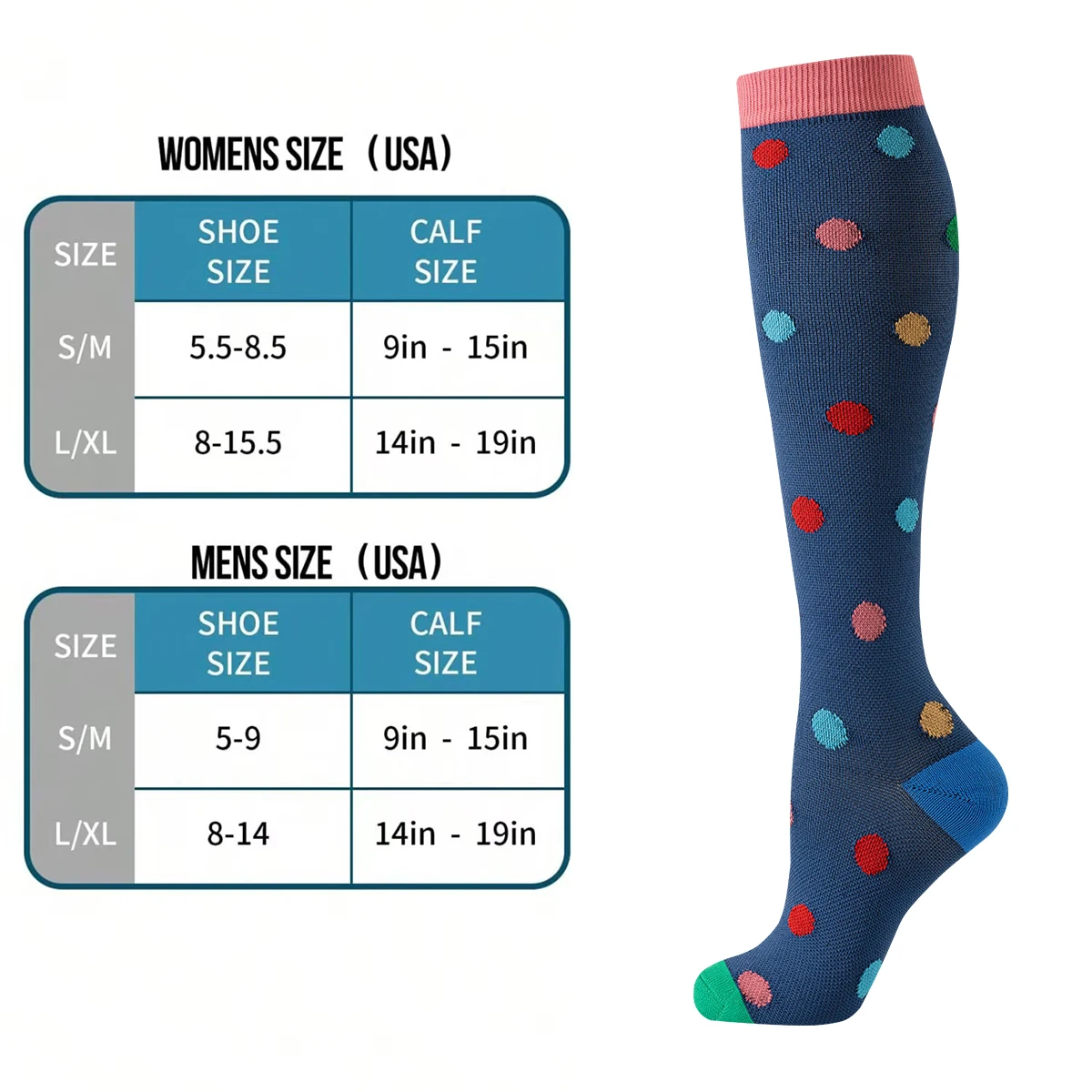 6 أزواج من جوارب الساق الرياضية الممرضة بنمط نقاط بسيطة ومثيرة للاهتمام هدية عيد الأم هدية عيد ميلاد بنمط نقاط البولكا المضغوطة
