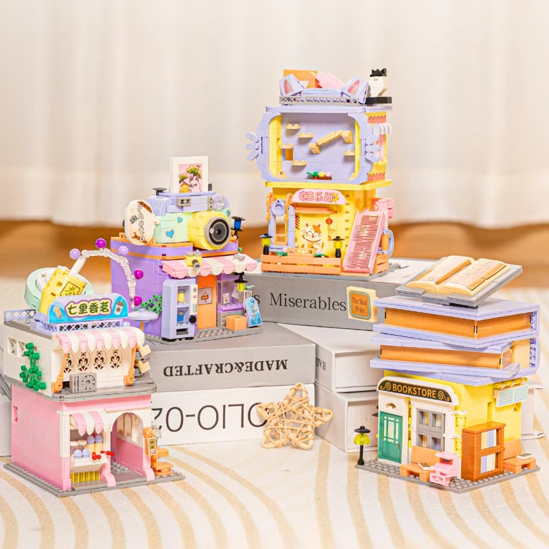 Cafe Camera Store Building Blocks Street Scene Assembled Toys House Building Blocks Patchwork Model Ornaments Holiday Gift
