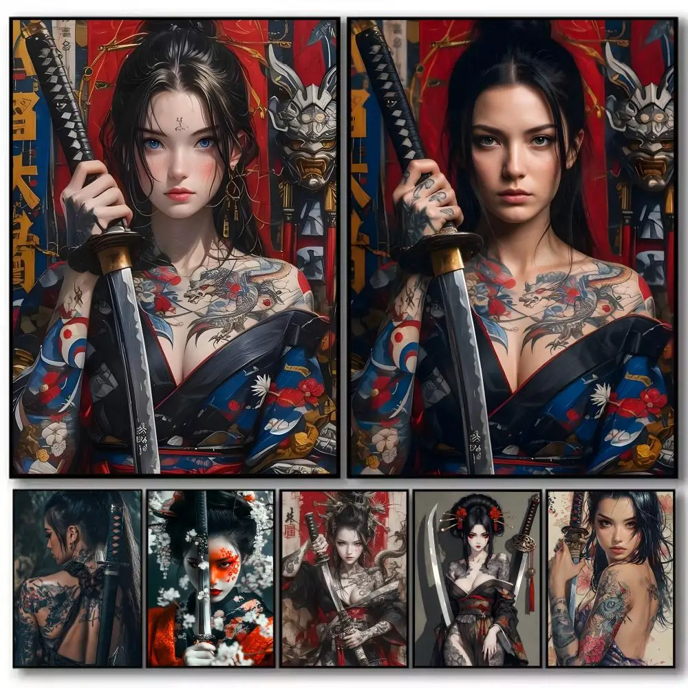 Pattern Japanese Samurai Poster High-definition  poster stickers, suitable for bedroom, living room, home decoration