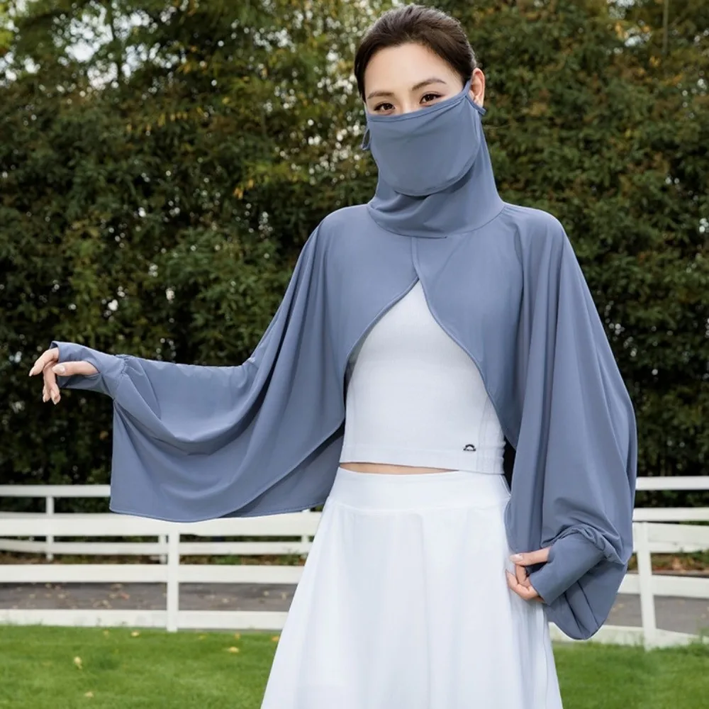 

Face Cover Women's Cooling Shawl Ice Silk 2 in 1 Summer Arm Sleeves Breathable with Finger Hole UV Protection Cape