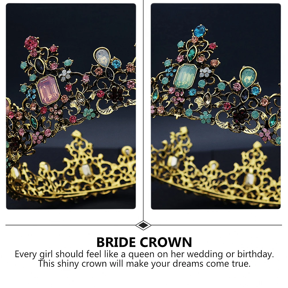 

1pc Retro Vintage Baroque Round Crown for Women Bride Women Crown Headdress Gem Banquet Wedding Party Hair Accessories