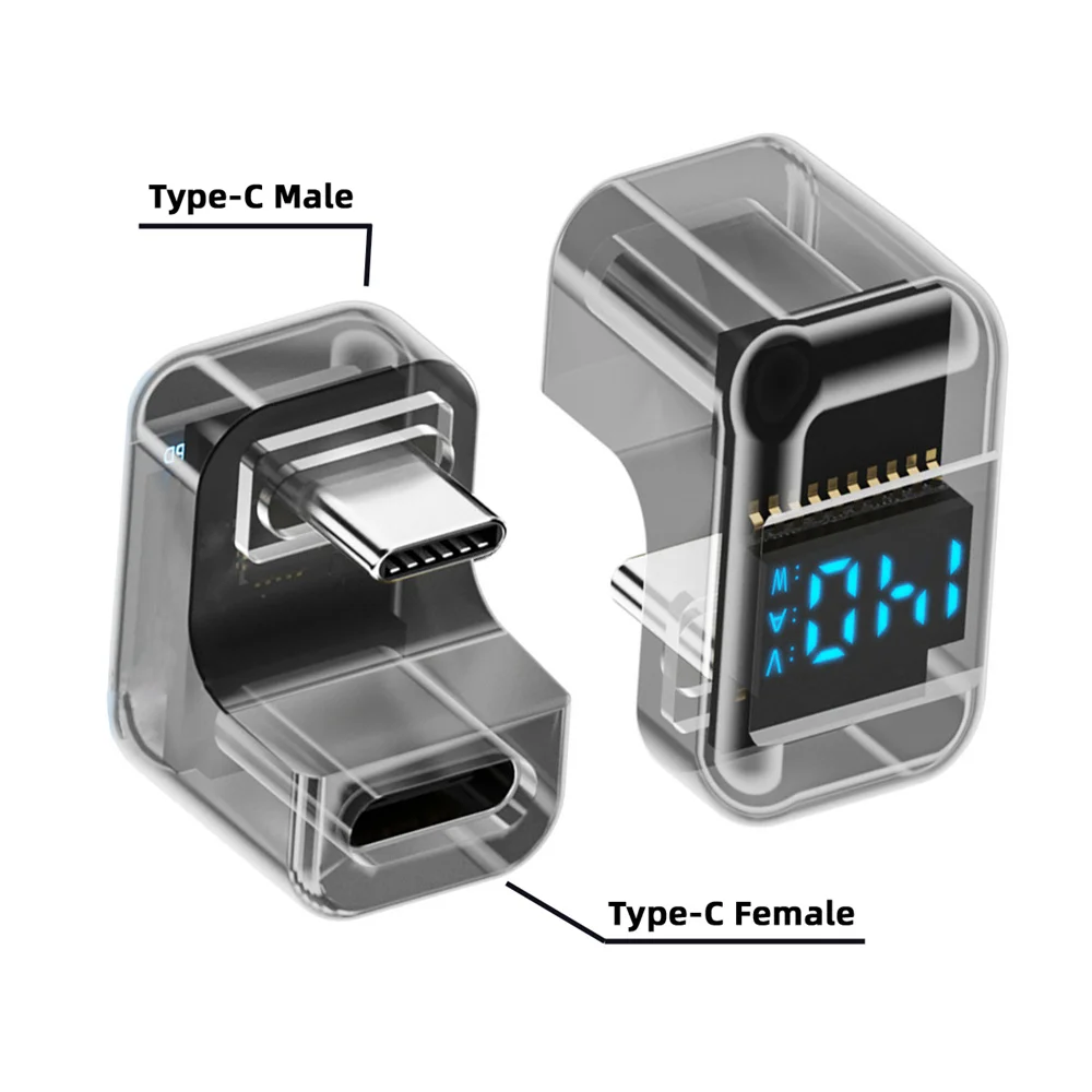 CableCC USB-C 수-암 익스텐션 어댑터, C타입 앵글 전류 전압 모니터링, LED 디스플레이, USB4.0, 40Gbps, 140W
