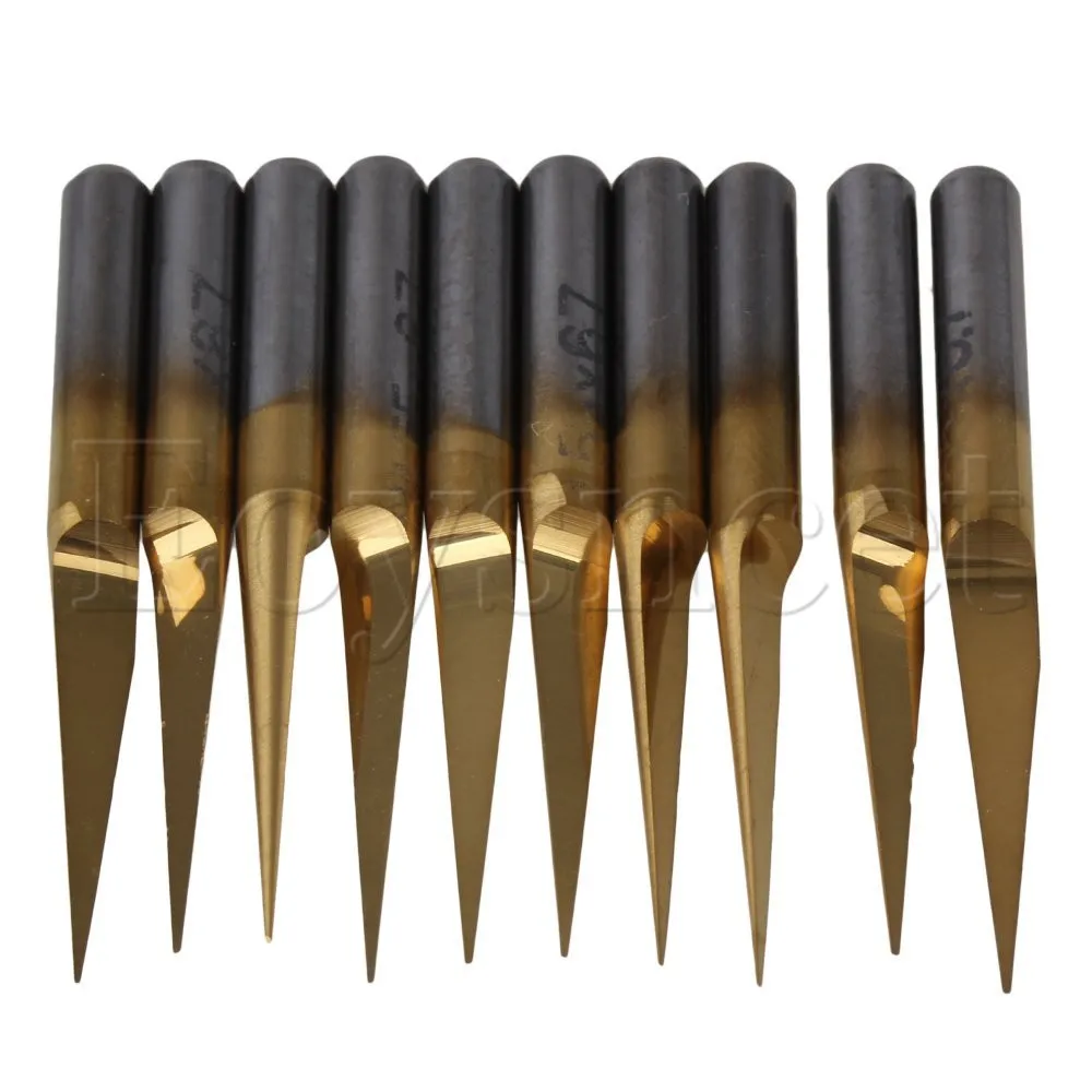 10Pcs 10 Derajat 0.2Mm Titanium Dilapisi 1/8 "PCB Ukiran Bit CNC Router Alat