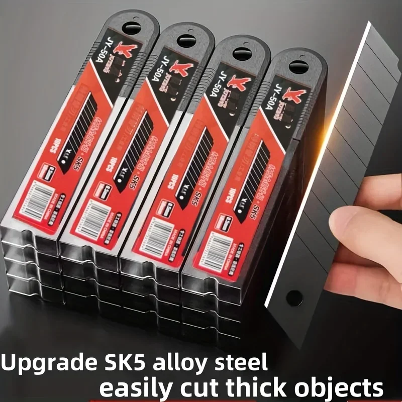 100/50/10pcs SK5 Utility Knife Blades Set, Black Deep V-Groove Sharp Durable Cutter Blades for Wallpaper Office Home Cutting