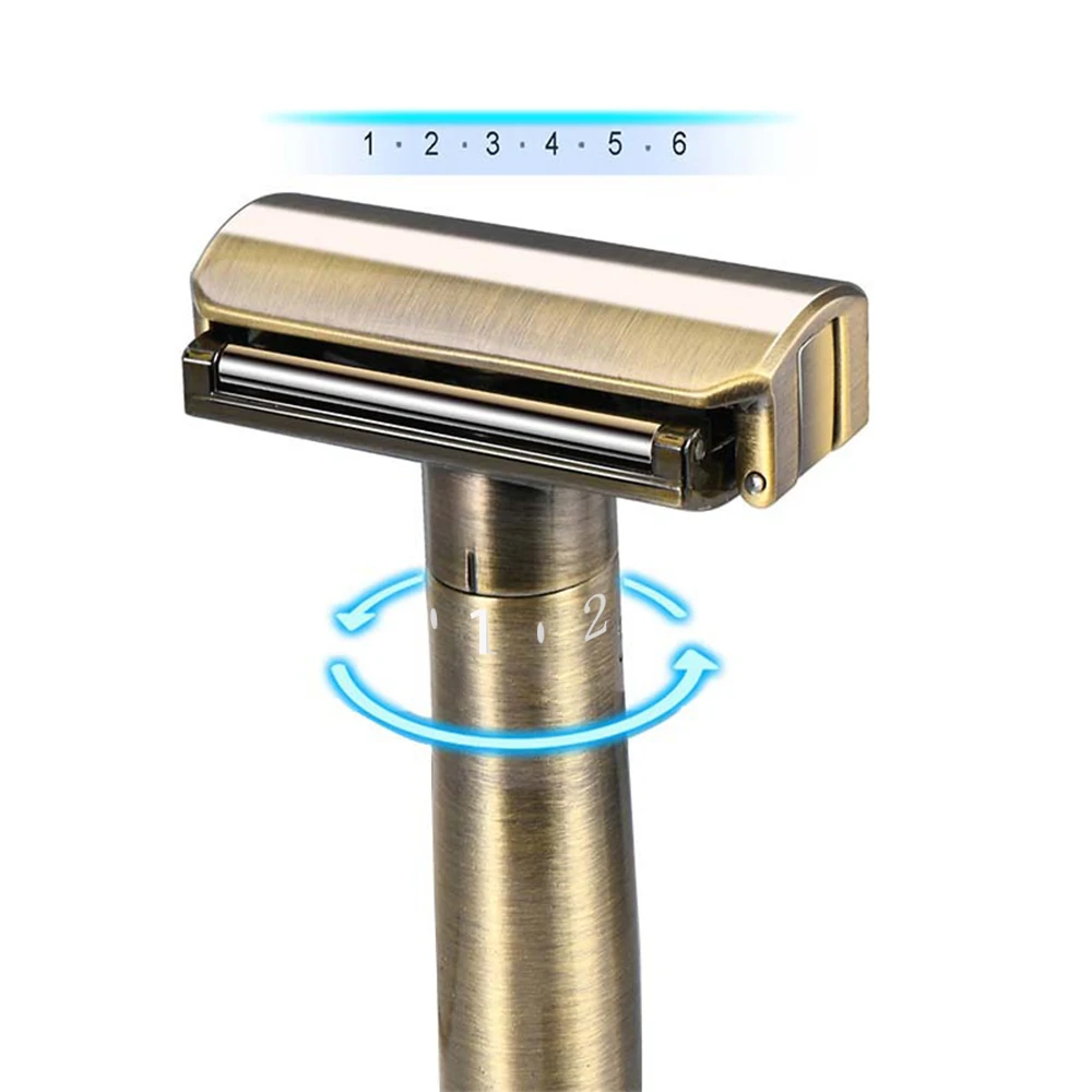 RZACLEA 09T Glide 3.0 Pro Shaving Shaver Zinc Alloy Safety Razor 1-6 Adjustable Sharpness Shave with 5 Blades for Men Beard Care