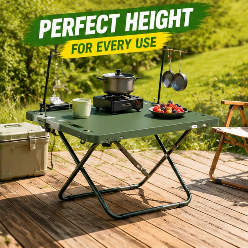 Lightweight Collapsible Outdoor Table, Hollow Edge Anti-collision Tabletop & Side Hanging Space for Picnic Trips