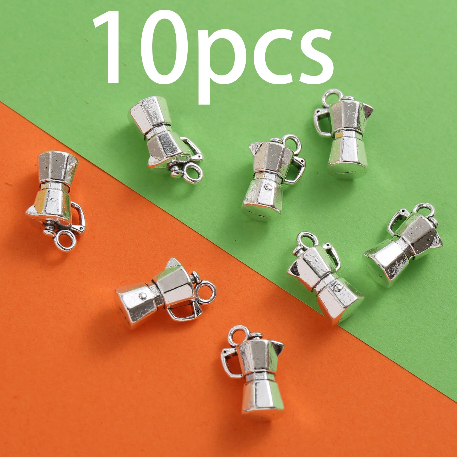 10 Stück Mini-Mokkakanne-Anhänger, Vintage-Kaffeekanne-Anhänger, geeignet für DIY-Armbänder, Halsketten, Ohrringe, handgefertigtes Perlenschmuck-Zubehör für Kaffeeliebhaber