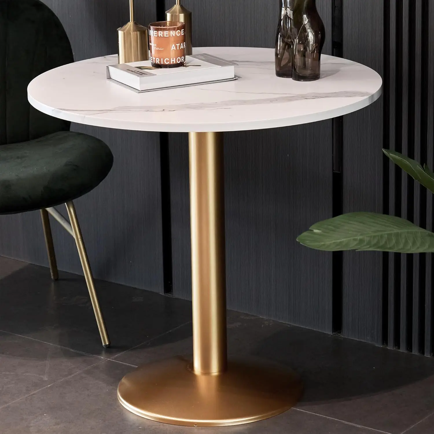 Modern Dinning Table Bistro Table Tulip Table with Faux Marble top,Easy Assemble,Sturdy Metal Frame Diameter 30in*H28.54in