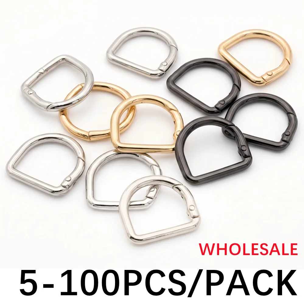 5/50Pcs/Lot D-shaped Spring Ring Open Buckle Carabiner Snap Clip Hook for Leather Bag Handbag Belt Strap Connector Key Dog Chain