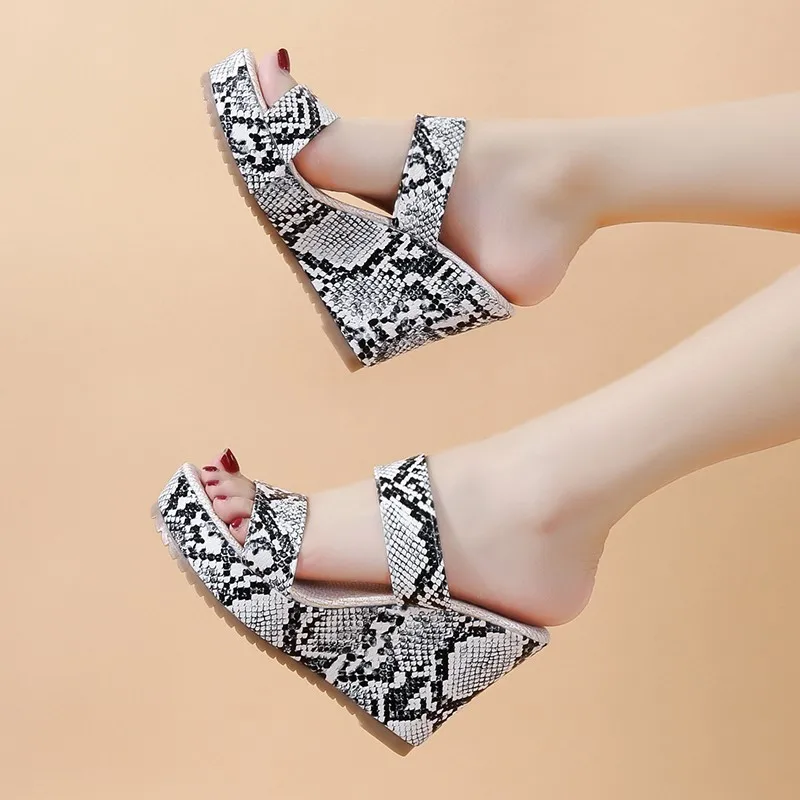 Heeled Sandals Summer Snake Pattern Elegant Woman Shoes Platform Wedge Designer Luxury Heels Comfortable Women\'s Fashion Sandal