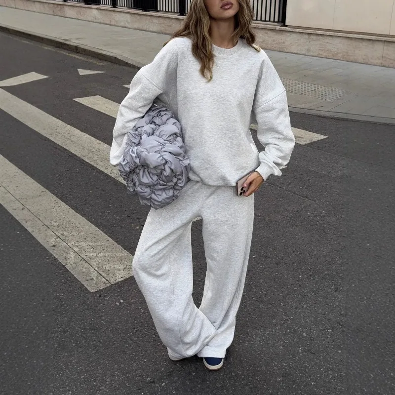 

Новинка 2026: Модный универсальный повседневный женский костюм-двойка (свитер с длинным рукавом и брюки) однотонного цвета