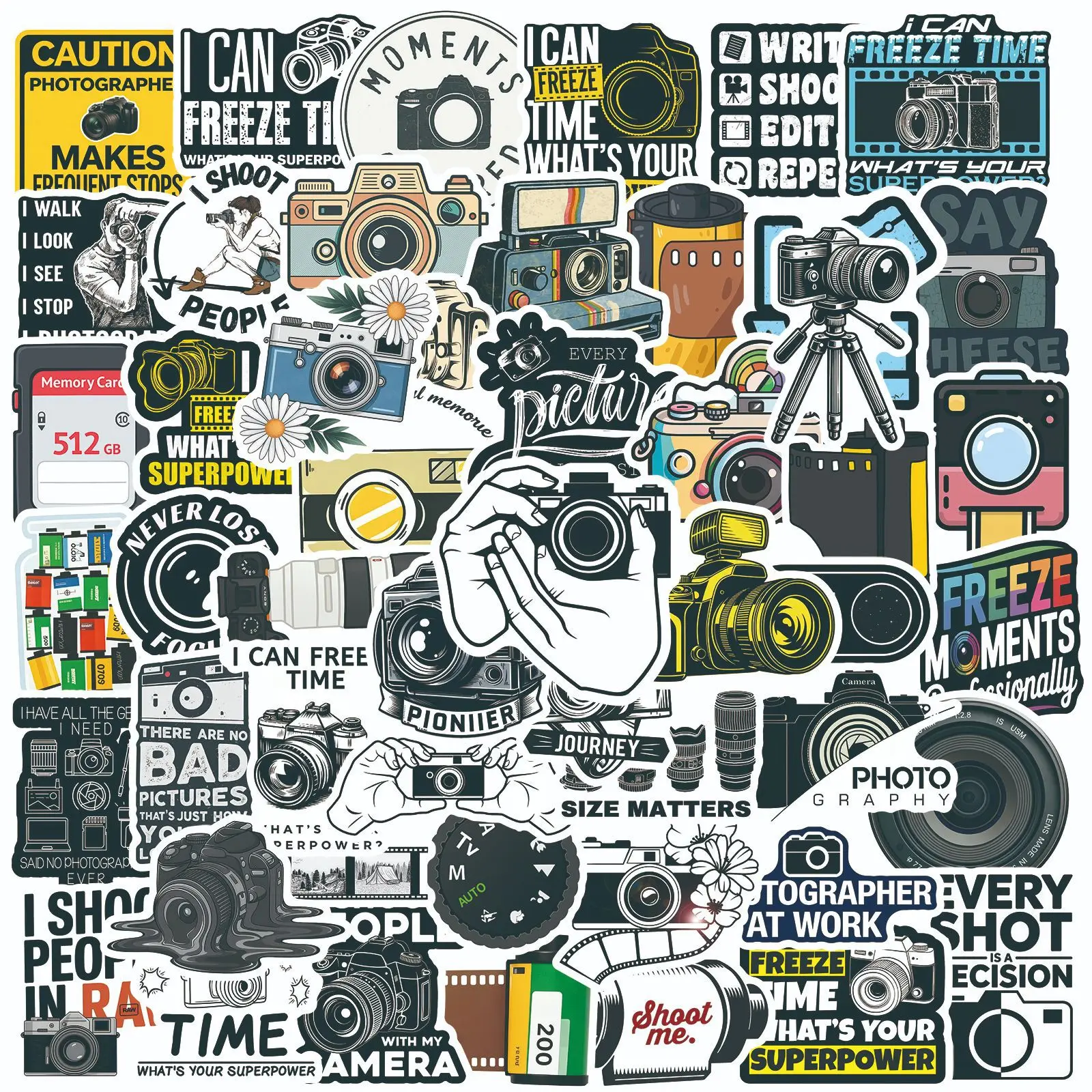 50PCS Retro Camera Take a Picture Graffiti Stickers Hobby Cartoon Decal DIY Luggage Phone Guitar Scraphbook Classic Kid Toys