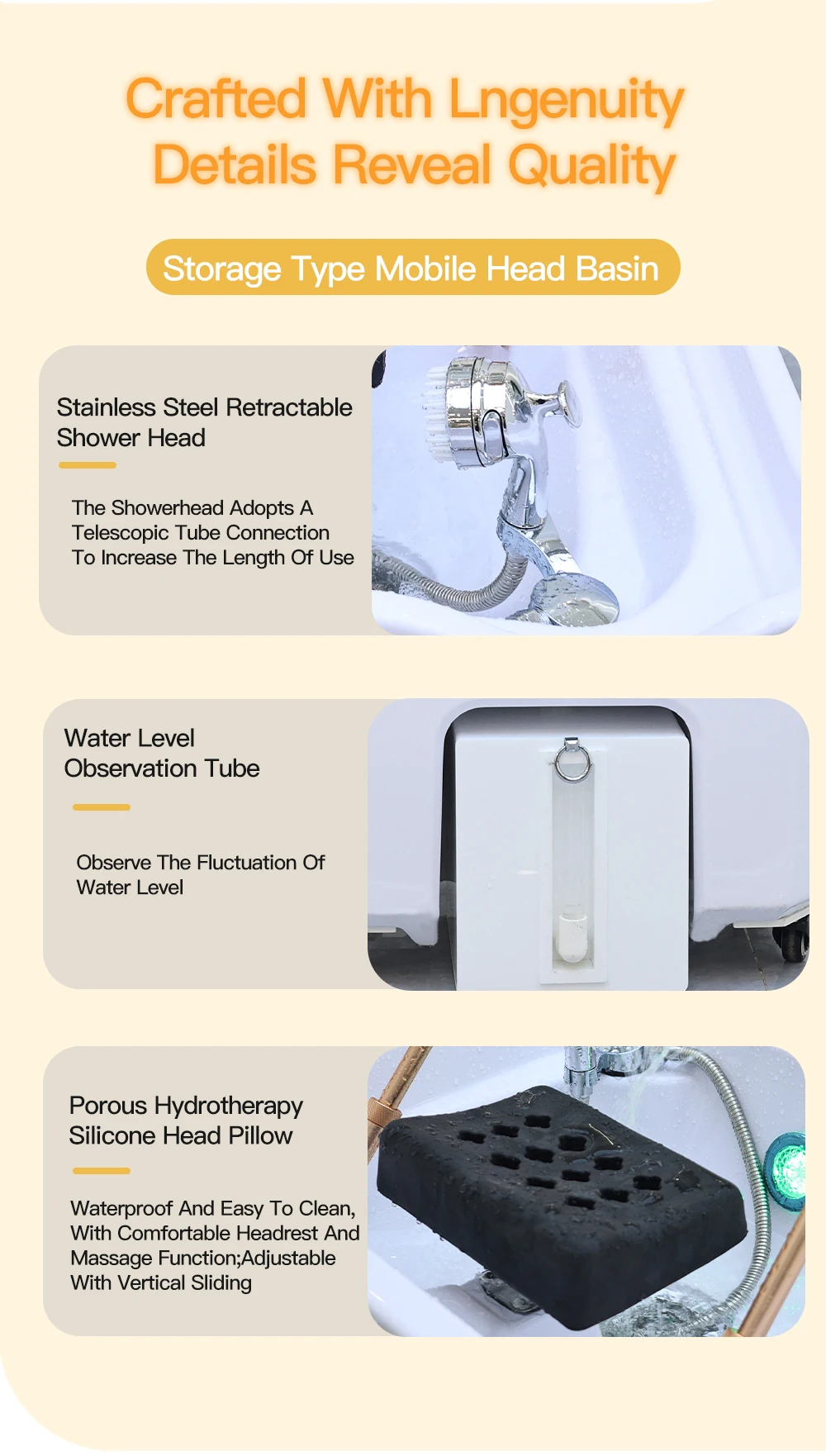 Tragbares elektrisches Shampoo-Becken mit Wassertank, Kopfwaschbecken mit konstanter Temperatur, mobile Haarwaschstation mit Dampffunktion – Detail 10