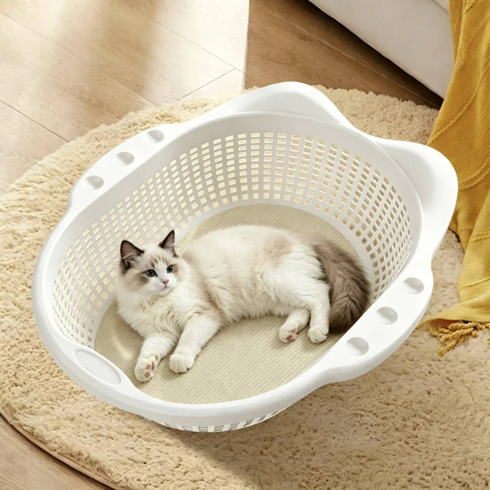 Cat Cooling Bed Floating Fluffy Cat Basket Raised Sides Lounger for Cats Indoor Beds for Cat Secure and Comfortable Nest