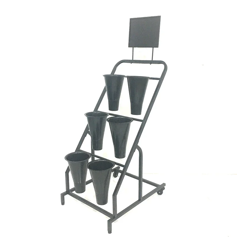 Factory top quality wholesale 3 tier large flower bucket flower shop display stand metal wrought iron flower stand