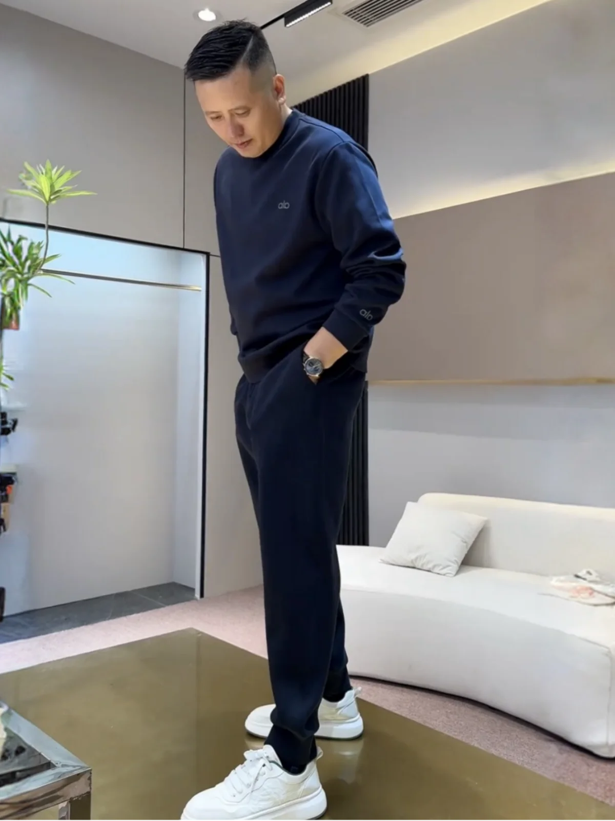 

Autumn Winter Casual Sportswear Set Men's High End Simple Match round Ne Sweatirt Casual Pants Two Piece Set Cotton Blend...