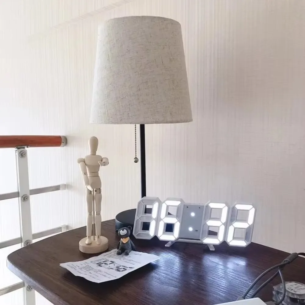 3D LED despertadores digitais com calendário e exibição de termômetro, relógio, eletrônicos, decoração de mesa, quarto, mesa