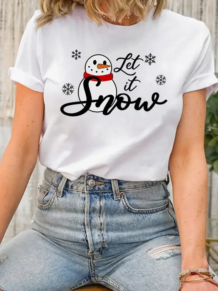 Watercolor Trend Print Clothing Fashion New Year Women Tee Top Christmas Lady Short Sleeve Shirt Clothes Graphic T-shirt