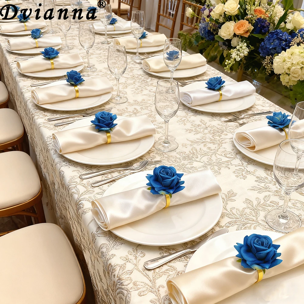 

6/8/12Pcs Blue Rose Napkin Rings Handmade Floral Napkin Holder for Hanukkah Xmas Wedding Table Decor Jewish Holiday Dinner Party