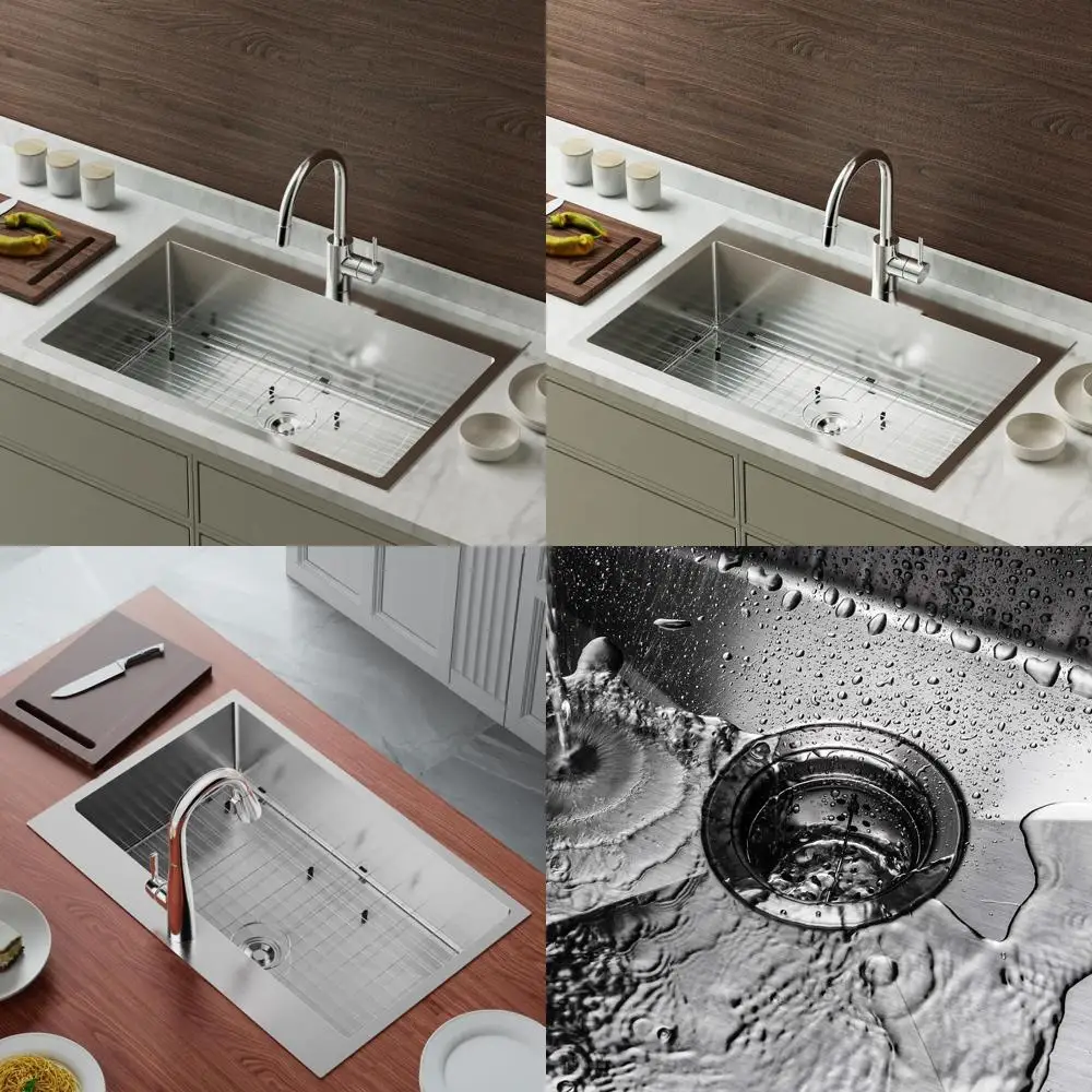 

Stainless Steel 33 Inch Farmhouse Top Mount Kitchen Sink with Sink Protector and Workstation Features