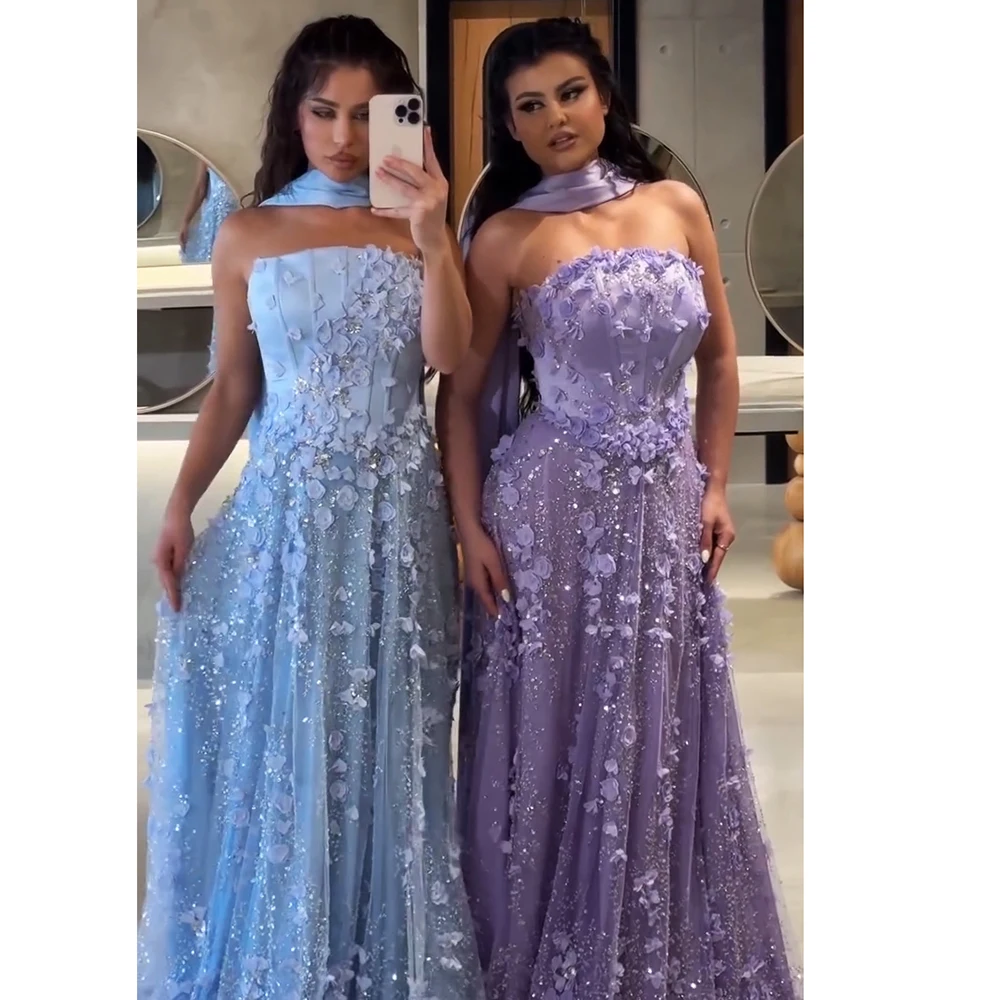 

Alinovia Elegant A-Line 3D Flower Evening Dress with Shawl Long Formal Prom Wedding Party Gown for Women Dubai 2025 Customized