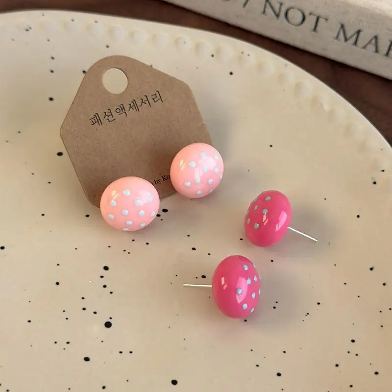 Women's Lightweight Circular Stud Earrings Cute Polka Dot Colored Acrylic Sweet Style for Date Night Wear Gift for Her