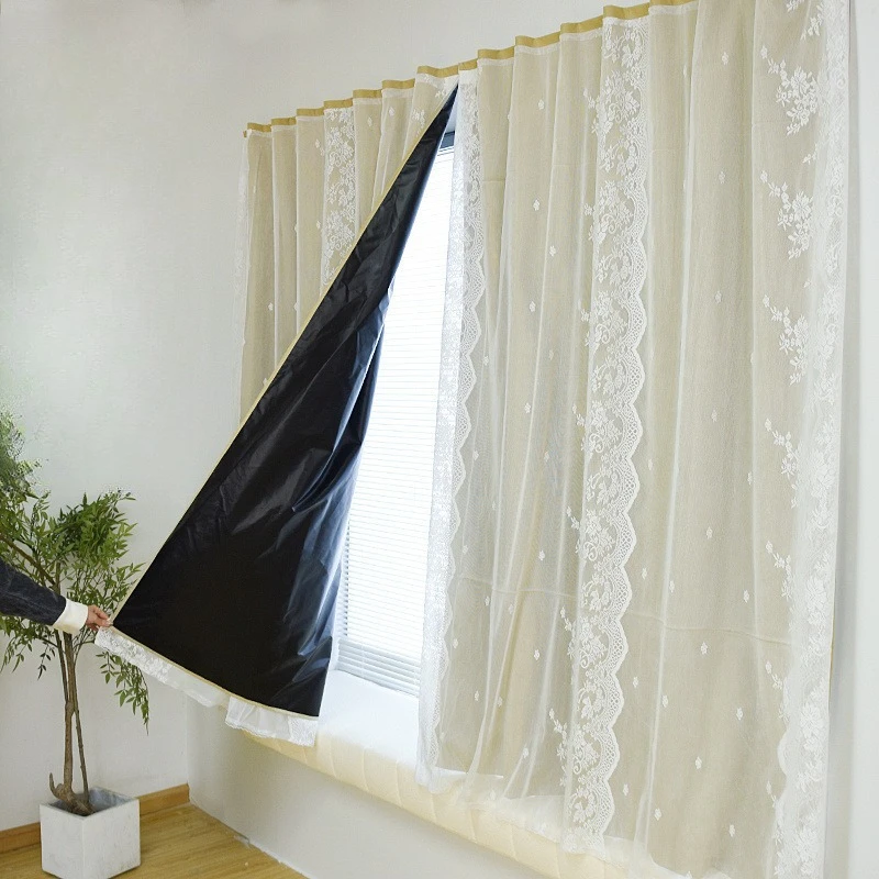 

Light Luxury Full Blackout Curtains Bedroom Bay Window Velcro-paste Shade Small Window Short Curtain