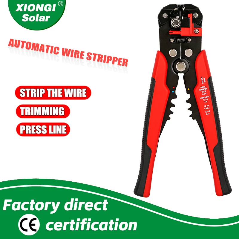 Xiongisolar-descascador Automático Multifuncional do Fio Alicate de Crimpagem Ferramenta Manual Terminal Cortador do Cabo Ajustável Multifuncional
