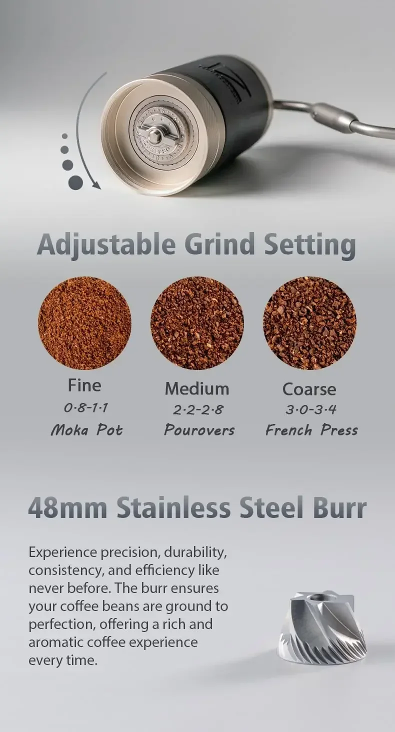 J Manual Coffee Grinder Silver Capacity 35g with Assembly Stainless Steel Conical Burr - Numerical