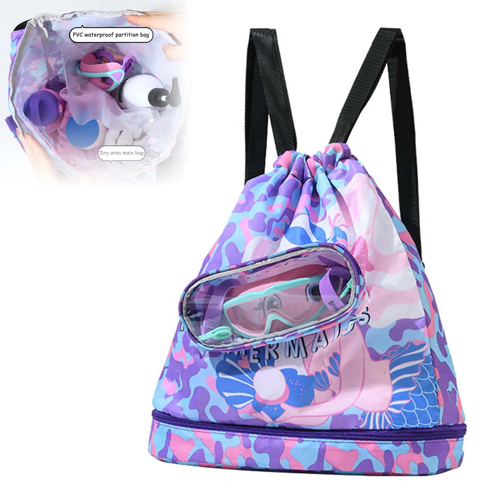 Newly Cartoon Drawstring Swim Bags Comfortable and Sturdy Multipurpose Swim Backpack Suitable for Shopping Dance