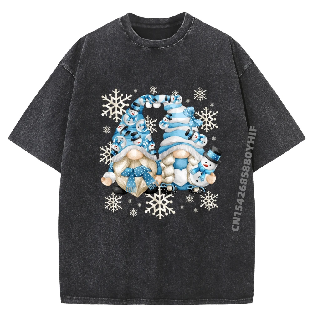 

Funny Snowman Gnomies With Snowflakes Cute Winter Gnome Big And Tall T Shirts Luxury T-Shirt Mens Christmas Washed Shirt