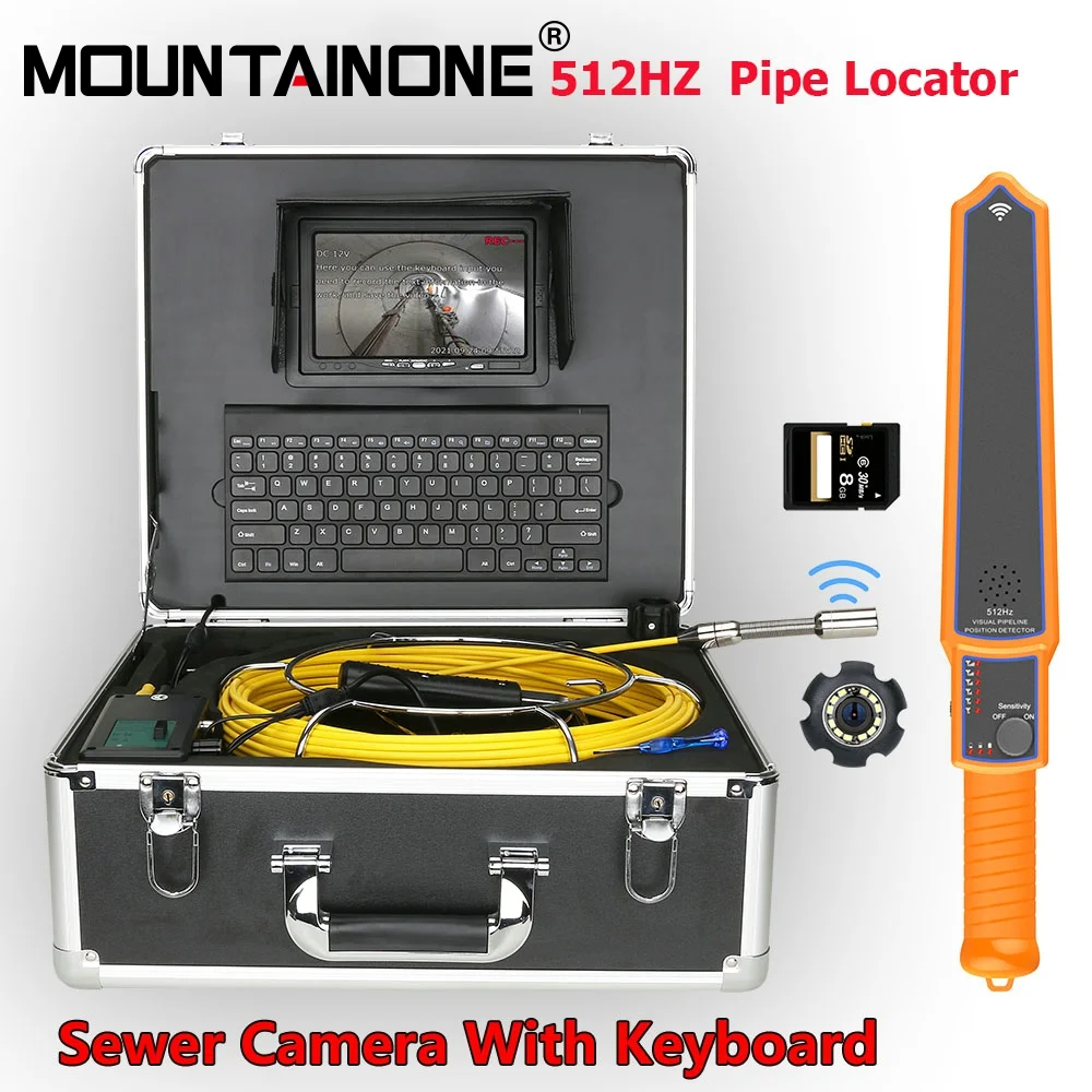 

7" Monitor 22mm 512HZ Pipe Locator Sewer Pipe Inspection Video Camera with keyboard ,DVR IP68 Pipeline Industrial Endoscope