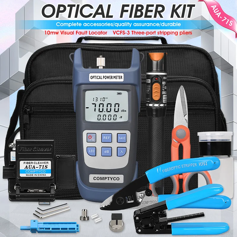 FTTH Fiber Optic Tool Kit with Fiber Fibra Optica Power Meter and 10mW Visual Fault Locator AUA-71S FTTH tool