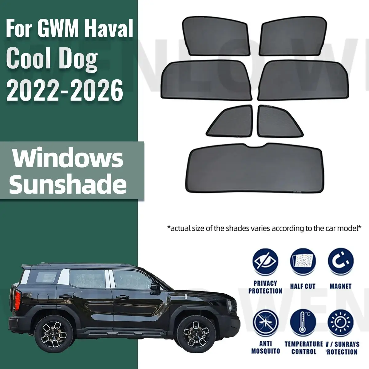 

For GWM Haval Cool Dog 2022-2026 Magnetic Car Sunshade Shield Front Windshield Frame Curtain Rear Side Window Sun Shade Visor