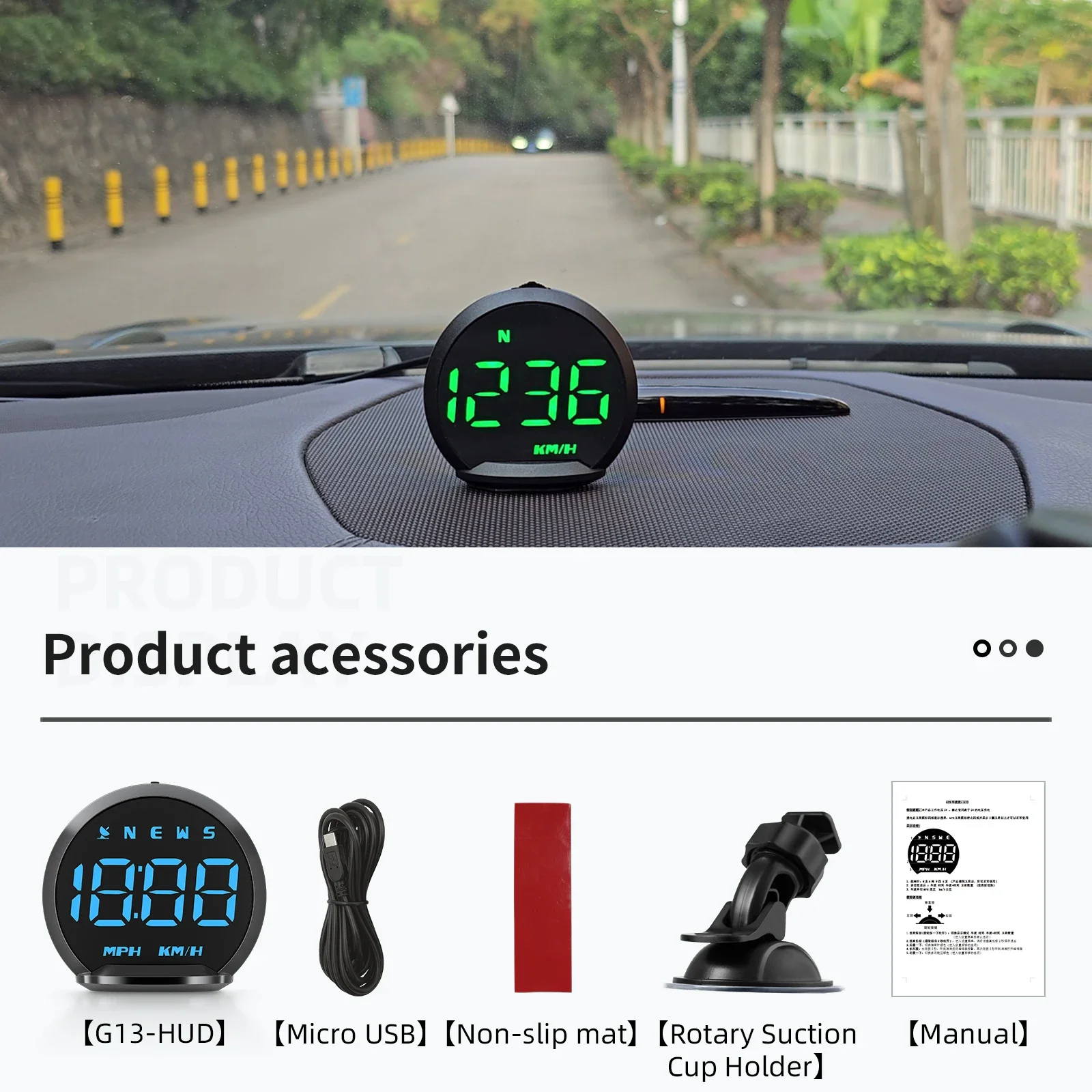 G13 Head Up Display Car HUD Meter Plug and Play 7 Colors Backlight Digital GPS Speedometer Overspeed Alarm KM/H MPH for All Car view 6