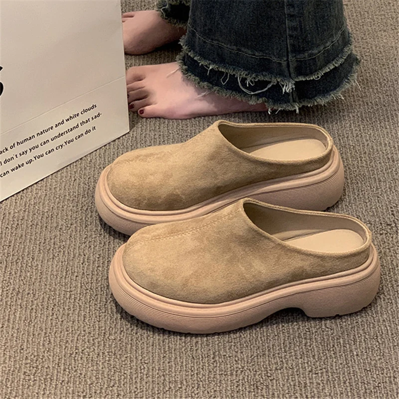 Shoes Woman 2023 Med Slippers Casual Cover Toe Loafers Platform Female Mule Pantofle Luxury Flat Mules New Rubber Slides Rome