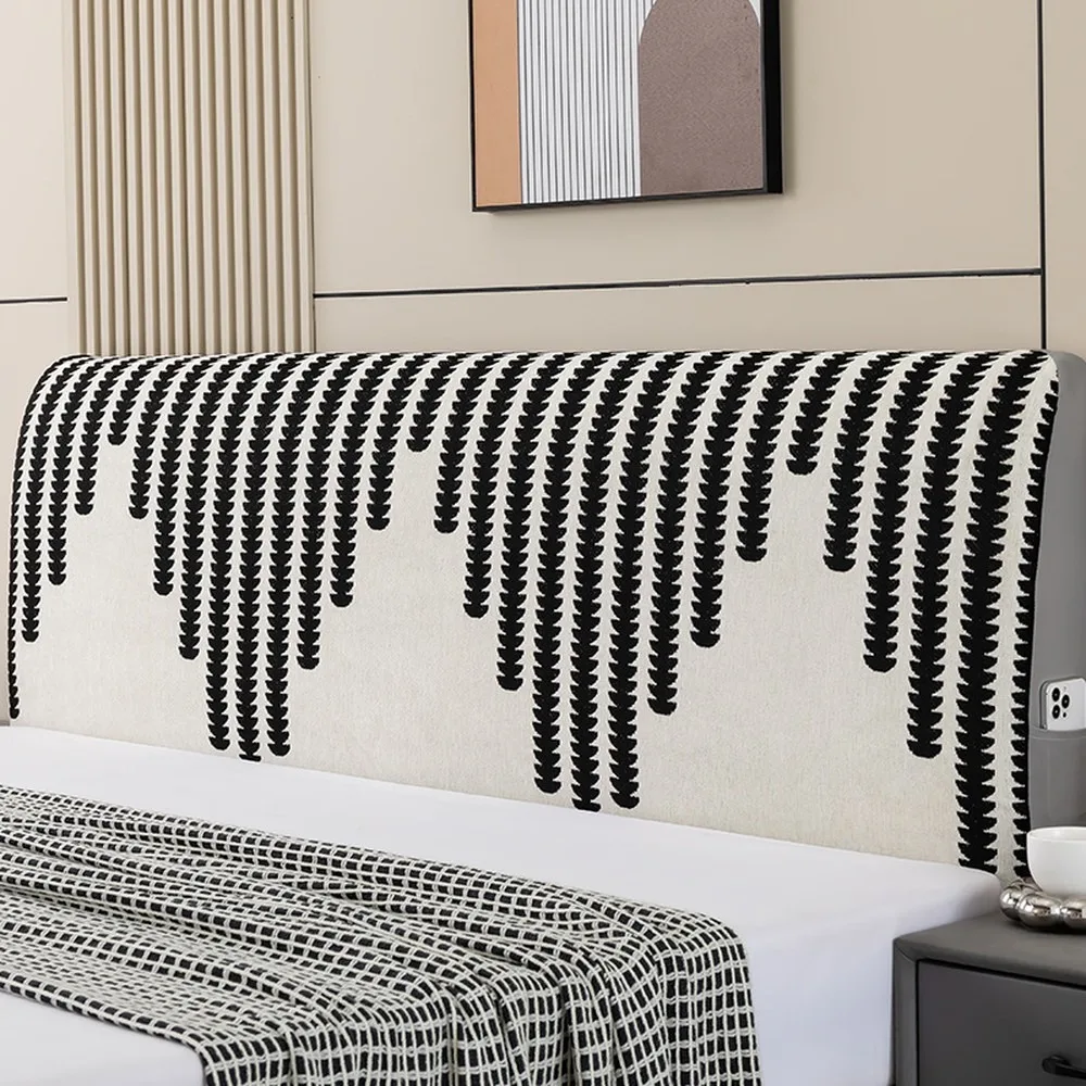 Nordic Stripe Removable Soft Chenille Bed Headboard Cover Anti-Collision Cushion, Washable Upholstered Headrest Protector