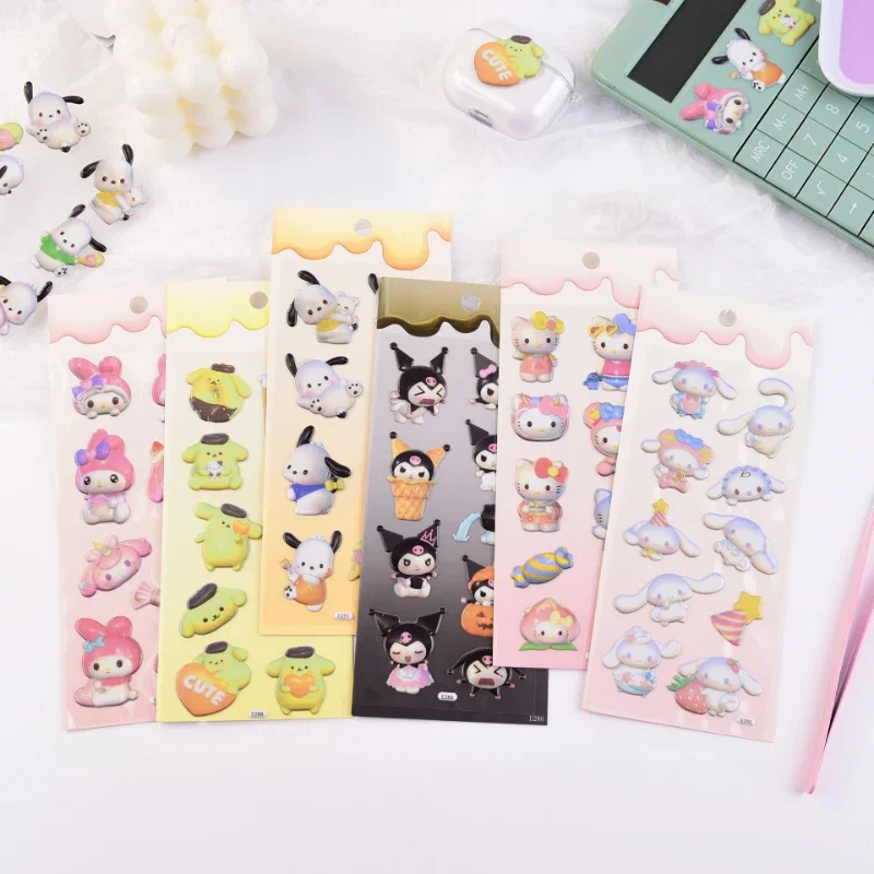 6pcs Sanrio Kuromi MyMelody 3D Bubble Sticker Gukagu Plate Sticker Cartoon DIY Decorative Hand Account Small Card Material