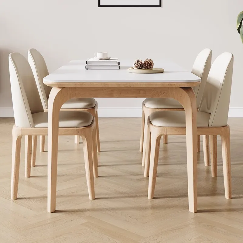 Modern High-End Dining Table with Marble Top Chair Solid Wood Home Furniture High-End Design for Dining