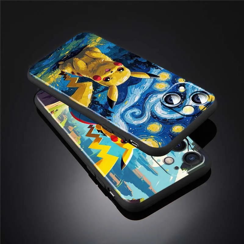 P-Pokemons R-Rayquazas لابل آيفون 16 16E 15 14 13 12 11 XS X Pro Max Plus غطاء سيليكون ناعم أسود جراب هاتف