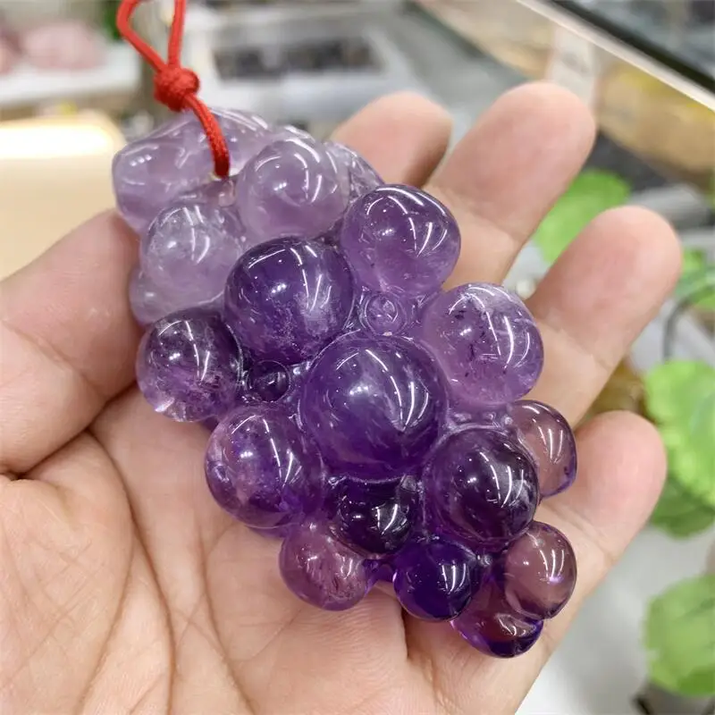 

Natural Crystal Amethyst Grape Cartoon Gemstone Carving Healing Figurines Reiki Home Decoration 1pcs