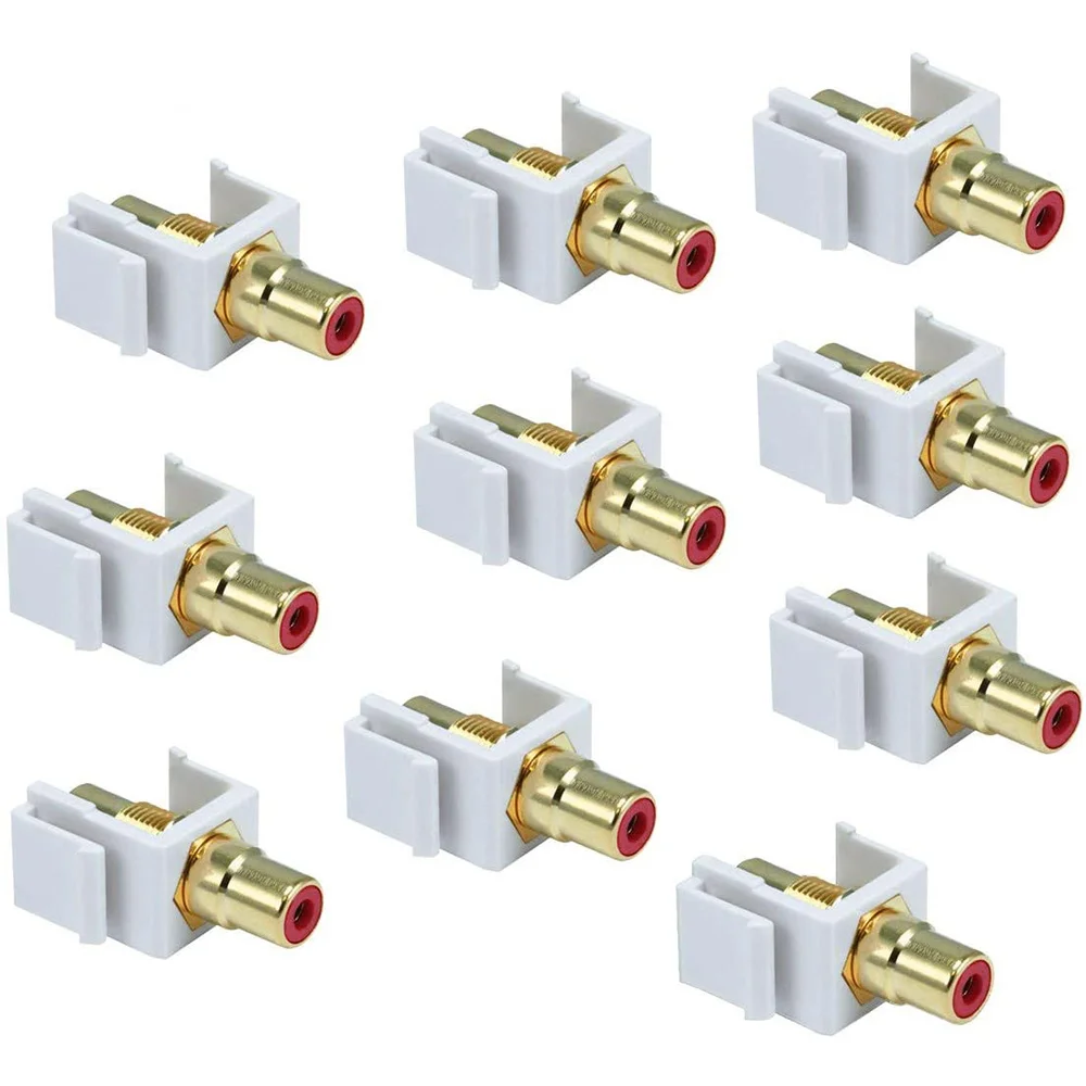 10Pack RCA Keystone Jack Insert Connector Female Snap in Adapter Port Gold Plated Inline Coupler for Wall