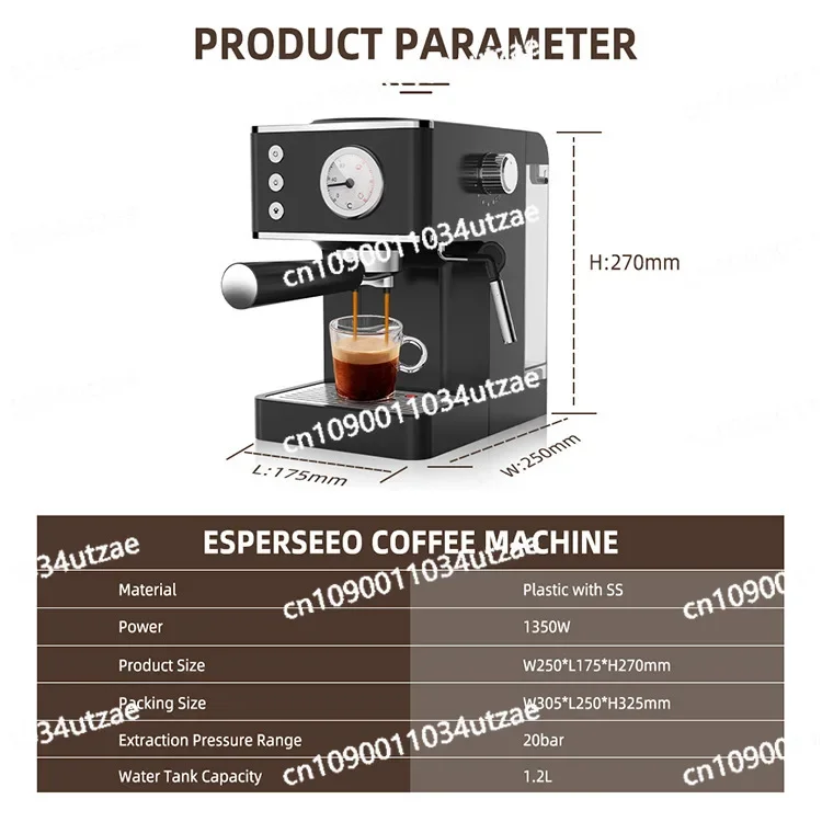 Pressure Coffee Machine Household Enrichment Small Office Steam Milk Frother Machine European and American Cross-border